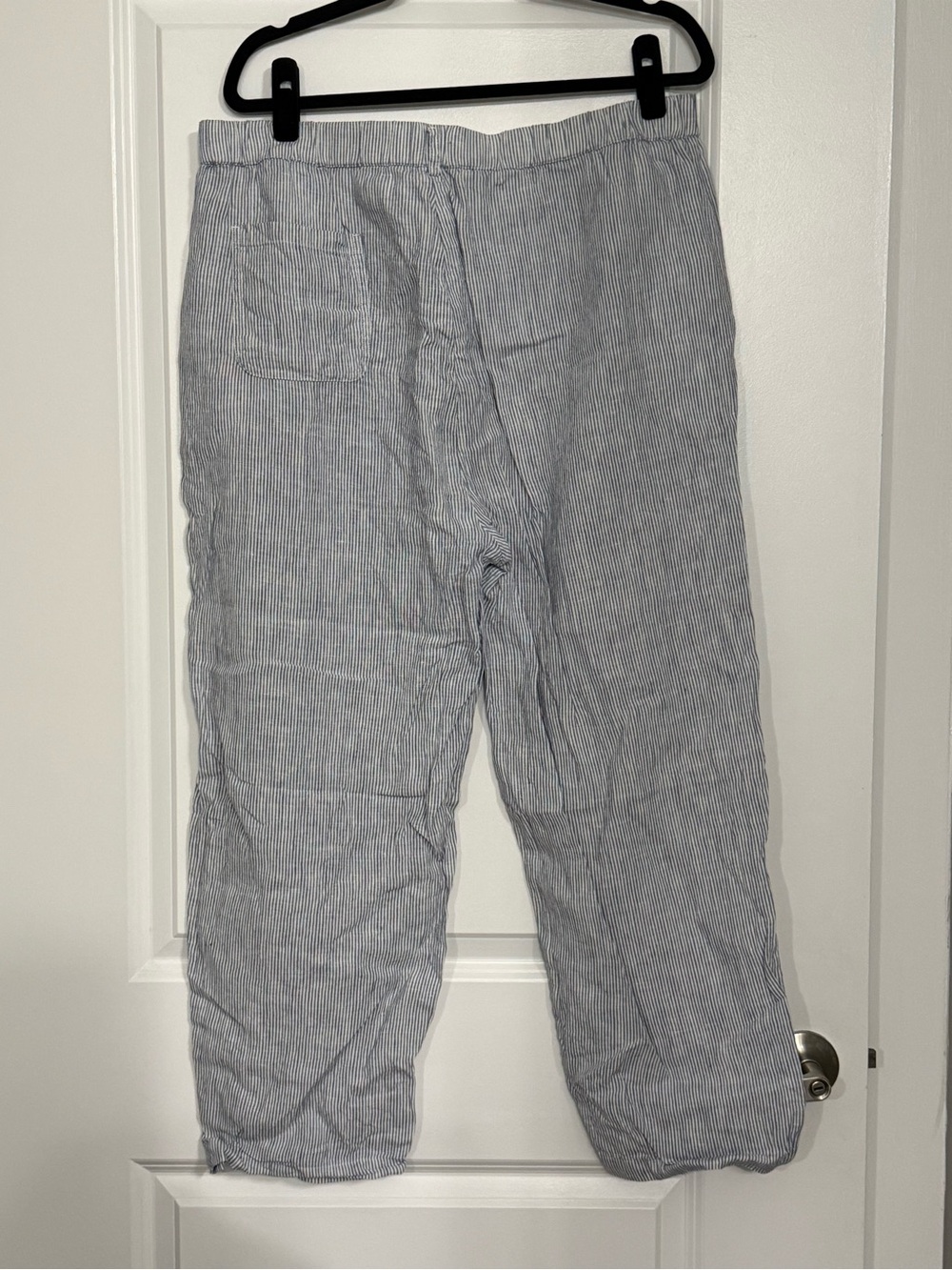 Quince 100% Linen Blue White Stripe Cropped Pants XL Pull-On Coastal Casual - Picture 4 of 5